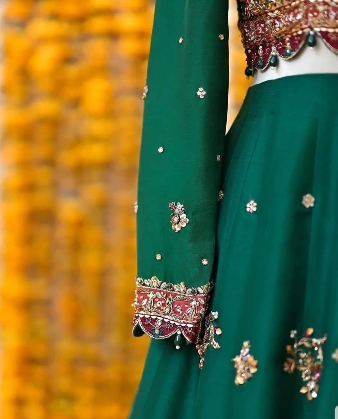 Simple and Delicate Mehndi Dress On Pure Rawsilk - Fab By Amirah