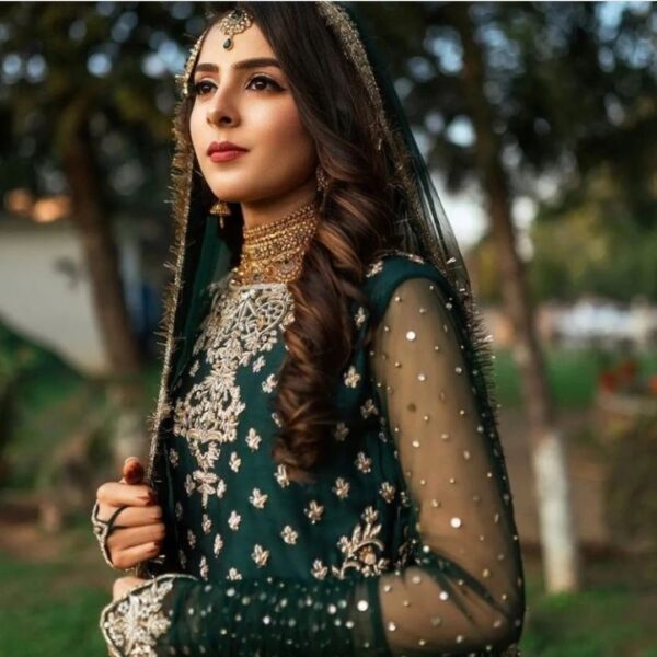 Dark Green Bridal Gharara on Pure Rawsilk - Image 3