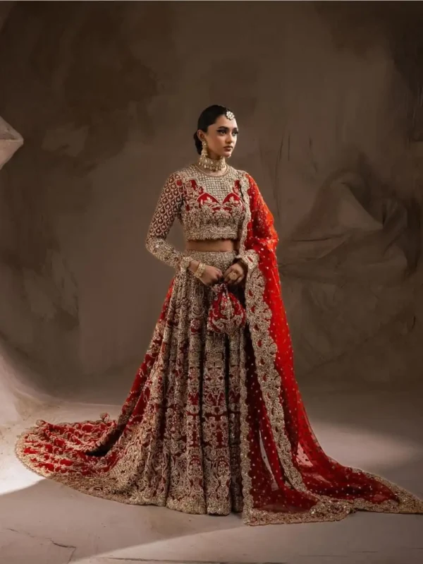 Luxury Lehenga in Reddish Maroon Pure Crinkle Chiffon