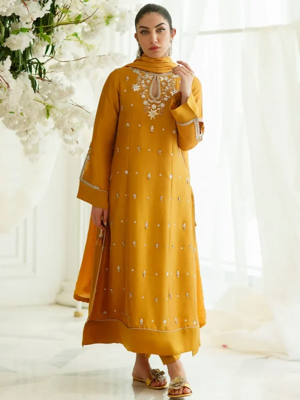 Exquisite Amber Raw Silk Ensemble Shirt