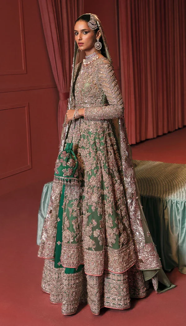 Dazzling Green Net Peshwas Ensemble