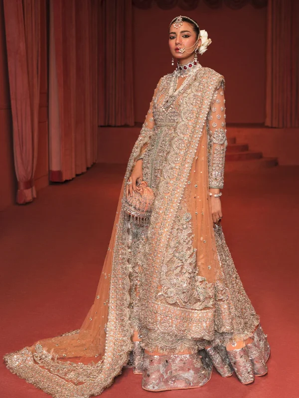 Enchanting Peach Peshwas and Lehenga