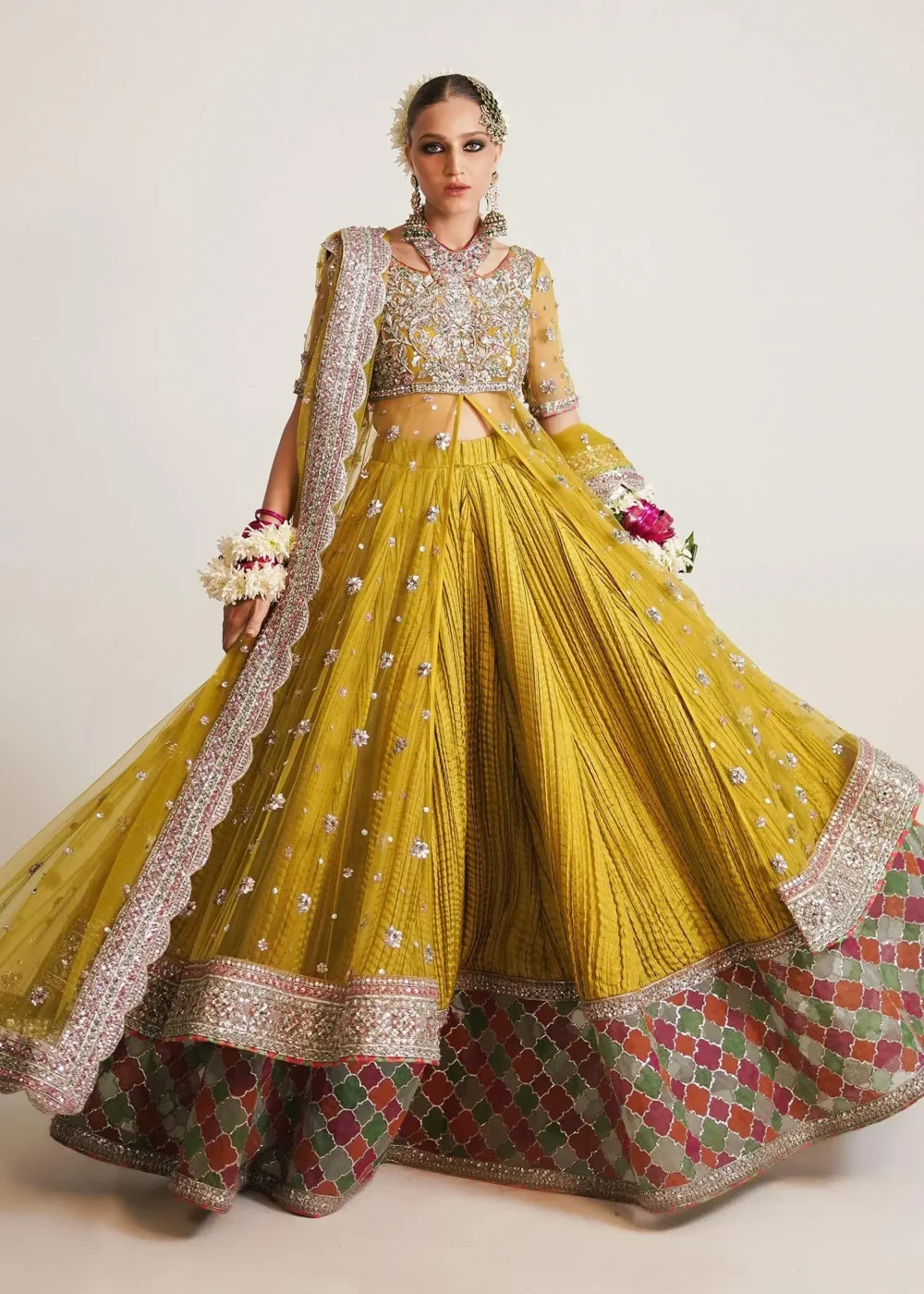 Lime Yellow Net Peshwas