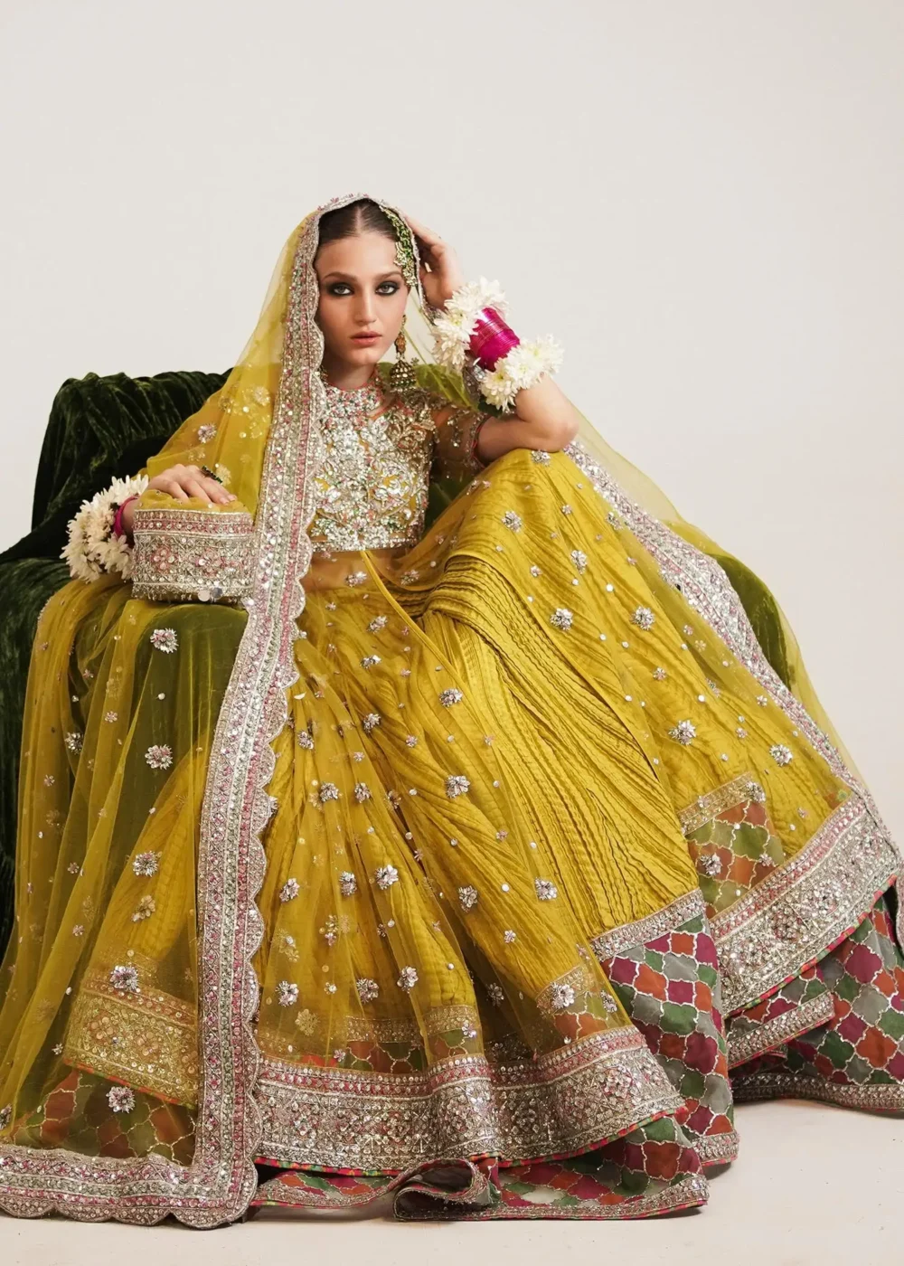 Lime Yellow Net Peshwas