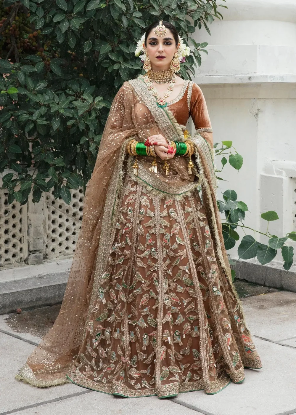 Radiant Beige Gold Net Lehenga