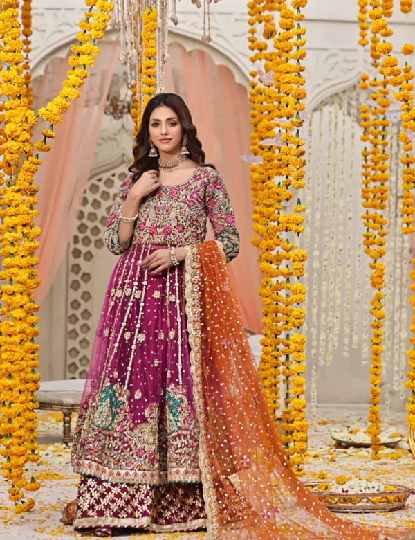 Luxurious Silk Net Kalidar Pishwas Adorned