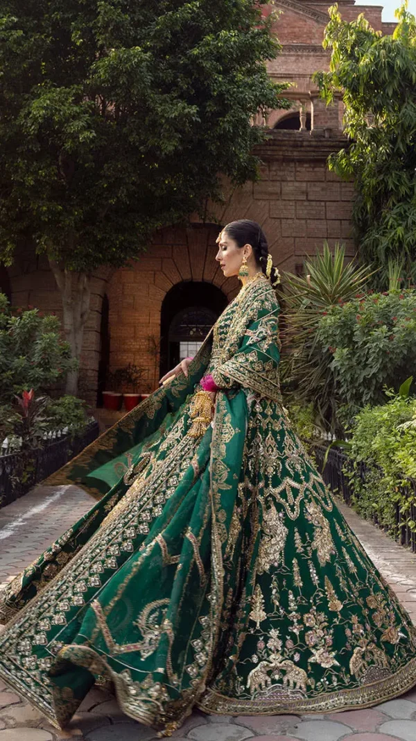 Emerald Green & Gold Bridal Lehenga