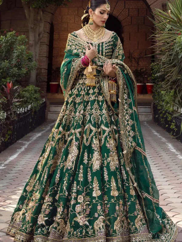 Emerald Green & Gold Bridal Lehenga