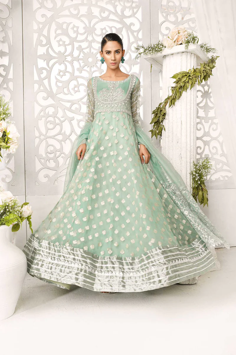 Embroidered Organza Paneled Anarkali Pishwas