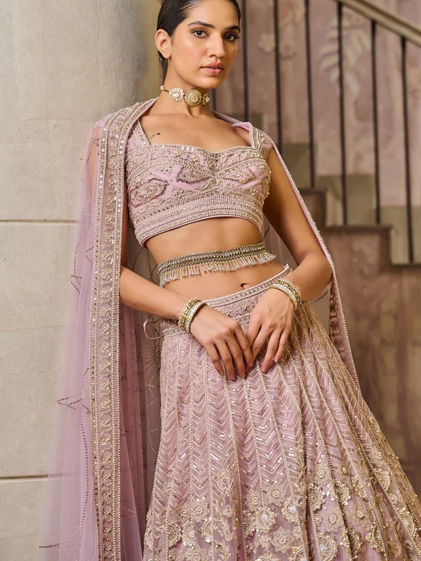 Embroidered Net Kalidaar Lehenga Set