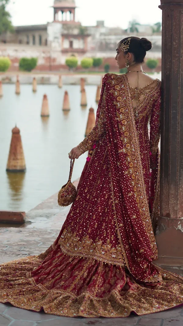 Maroon Jamawar Bridal Lehenga with Aubergine Gharara