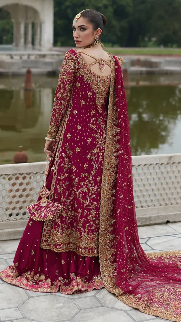 Deep Berry Pink Jamawar Bridal Lehenga Set