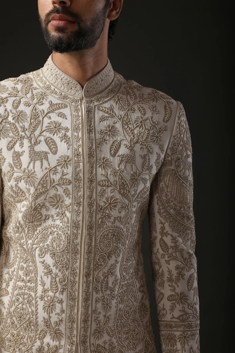 Ivory Matka Silk Sherwani With Silk Lining