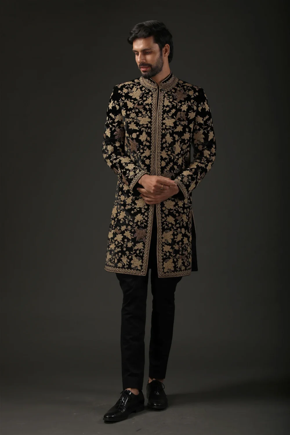 Black Silk Velvet Sherwani