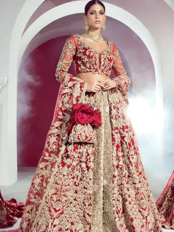 Exquisite Deep Red Bridal Lehenga Choli