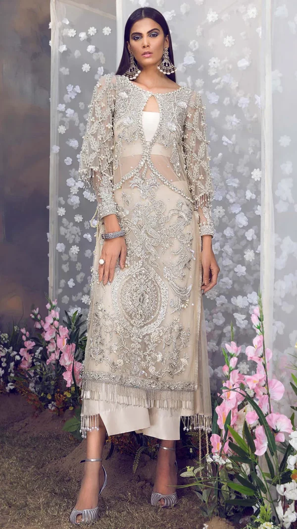Hand-Sequined Ivory Long Shirt
