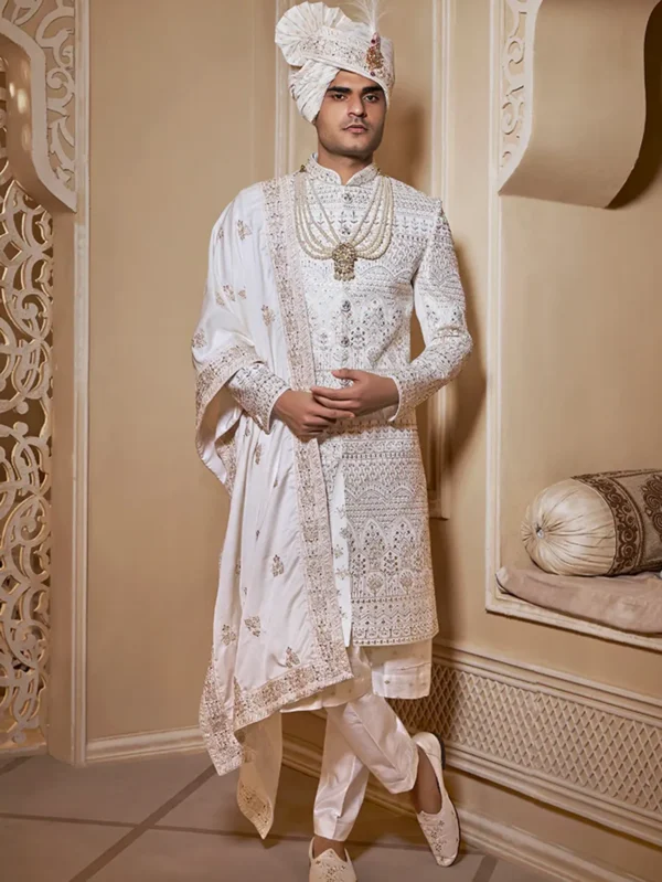 Ivory Sherwani Set with kasab work