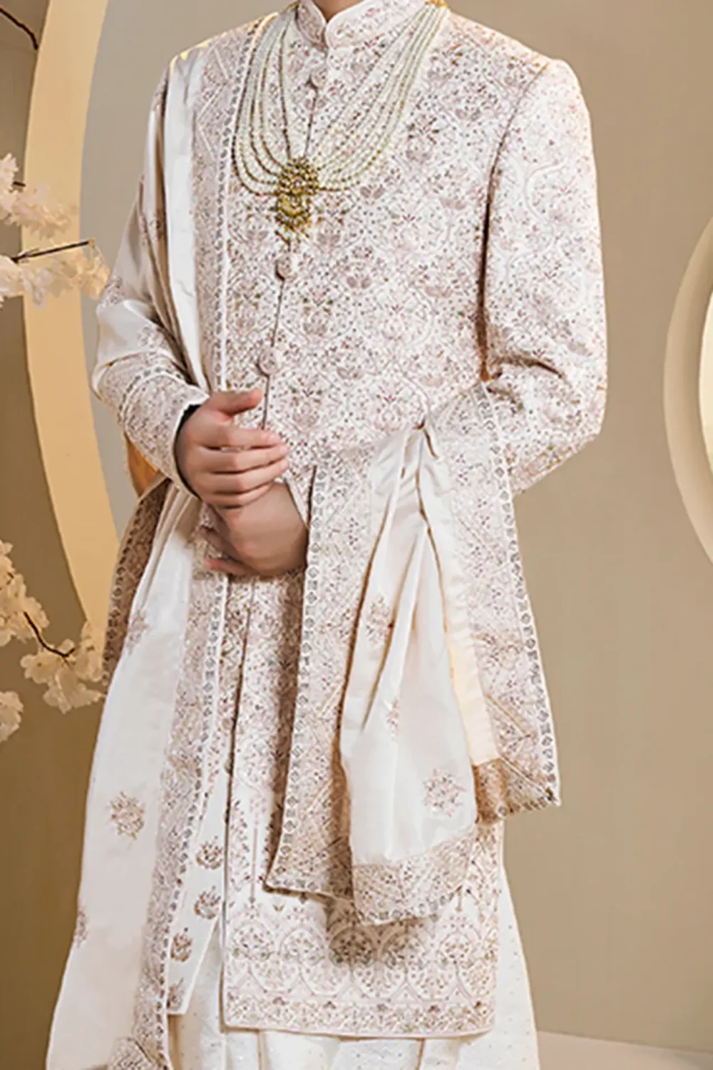 OFF WHITE EMBROIDERED SHERWANI