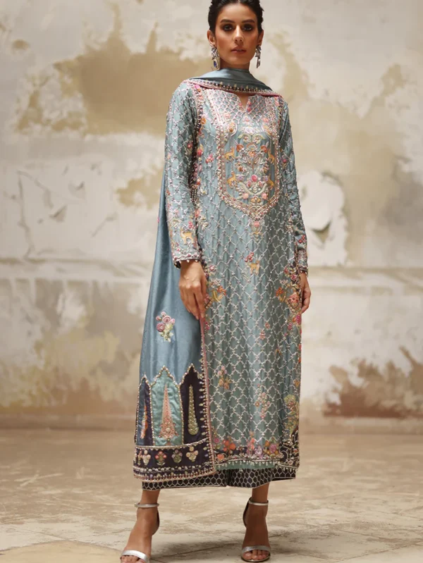 Elegant Blue Pure Raw Silk Kurta Set