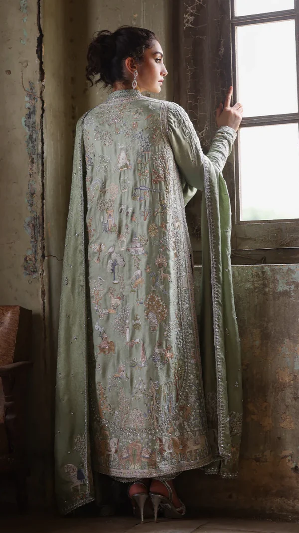 Pure Raw Silk Jamawar Mint Green Shirt