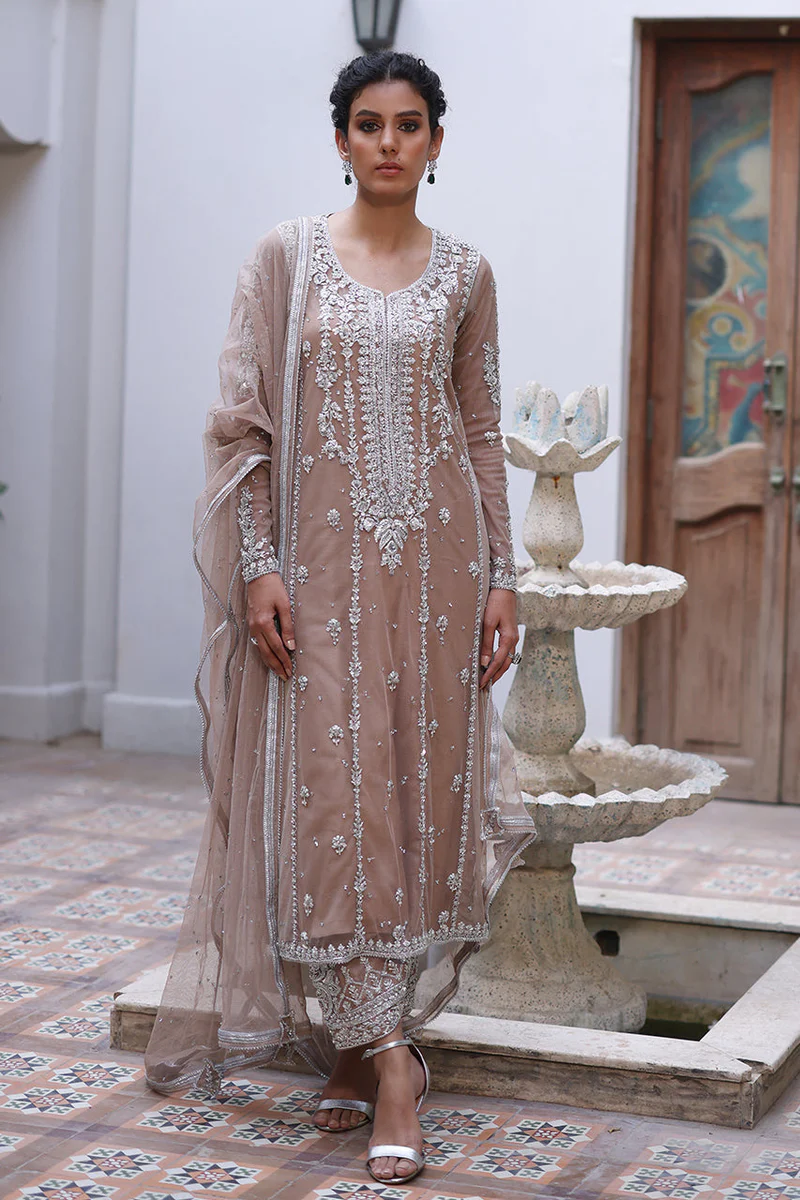 Beige Soft Pure Net Kurta Set