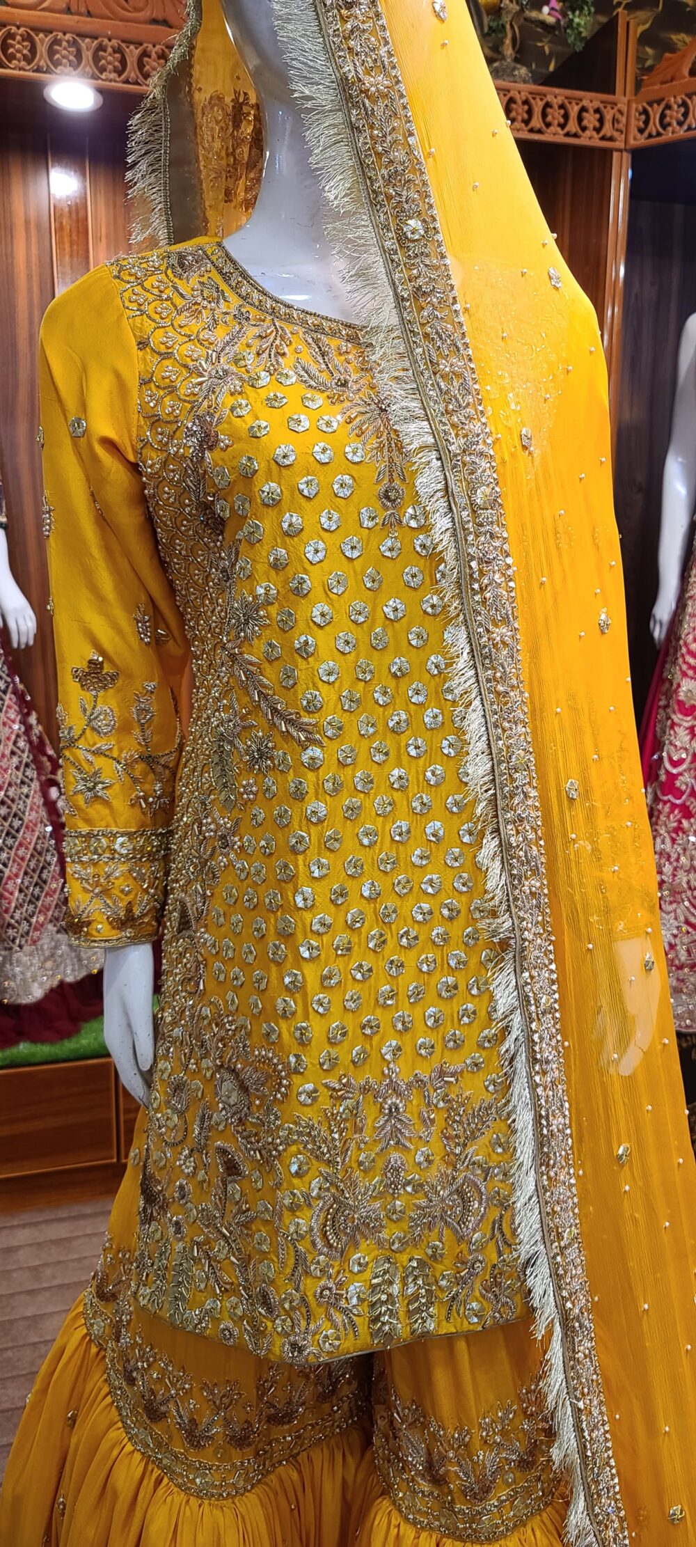 Yellow Nikkah Dress with Gota Work