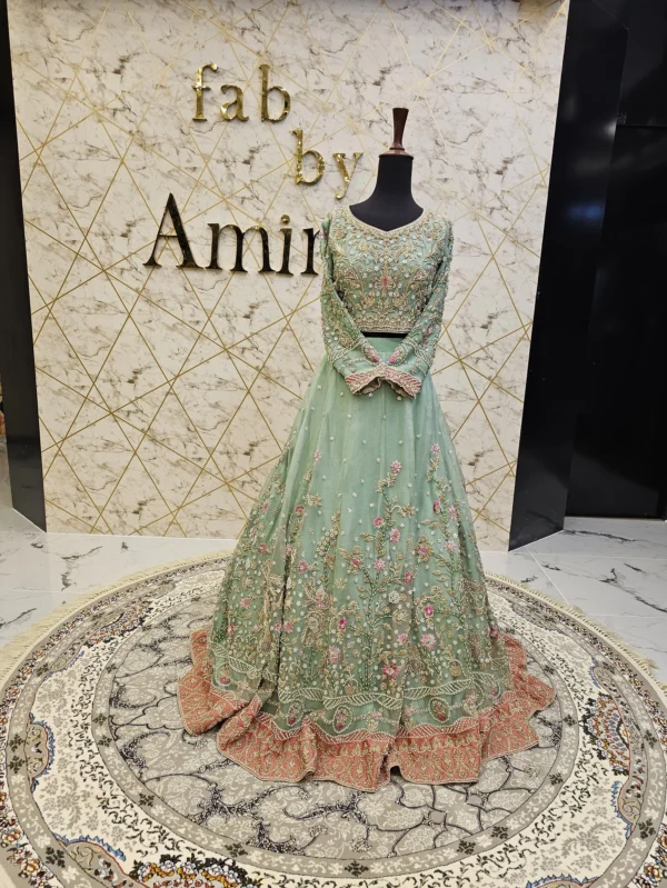 Pistachio Green Bridal Walima Lehnga Dress