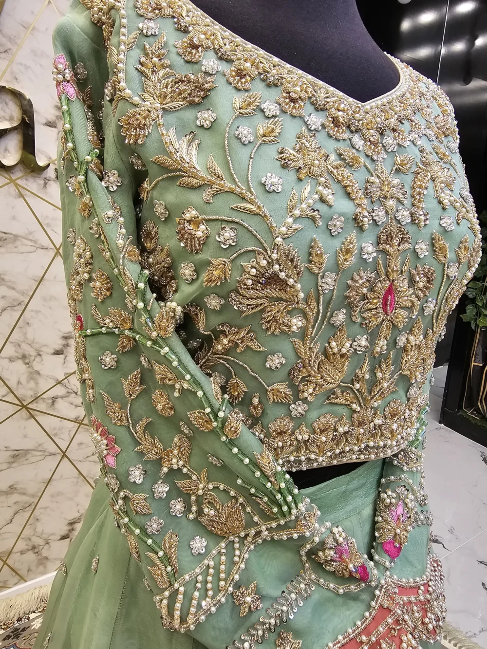 Pistachio Green Bridal Walima Lehnga Dress