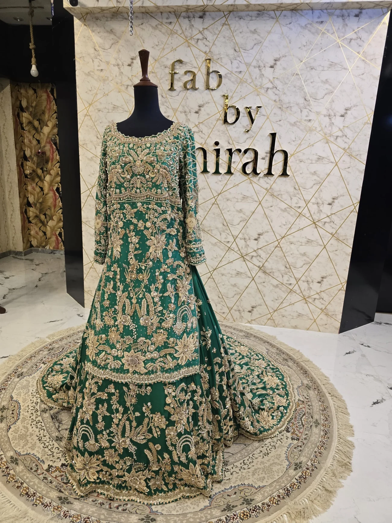 Bottle Green Bridal Lehnga with Long Shirt