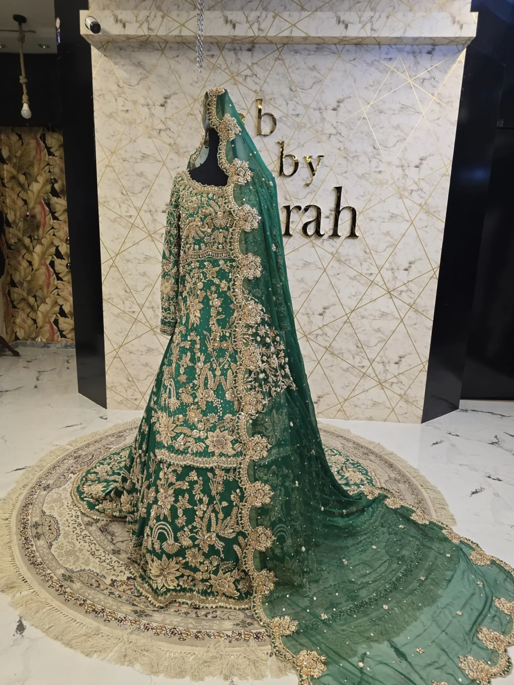 Bottle Green Bridal Lehnga with Long Shirt