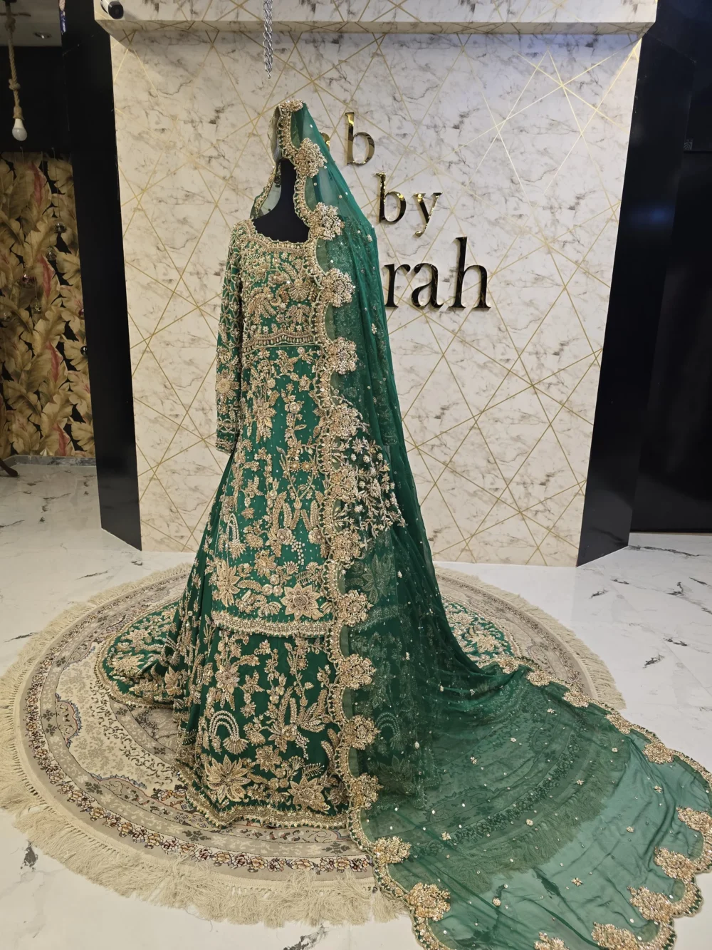 Bottle Green Bridal Lehnga with Long Shirt