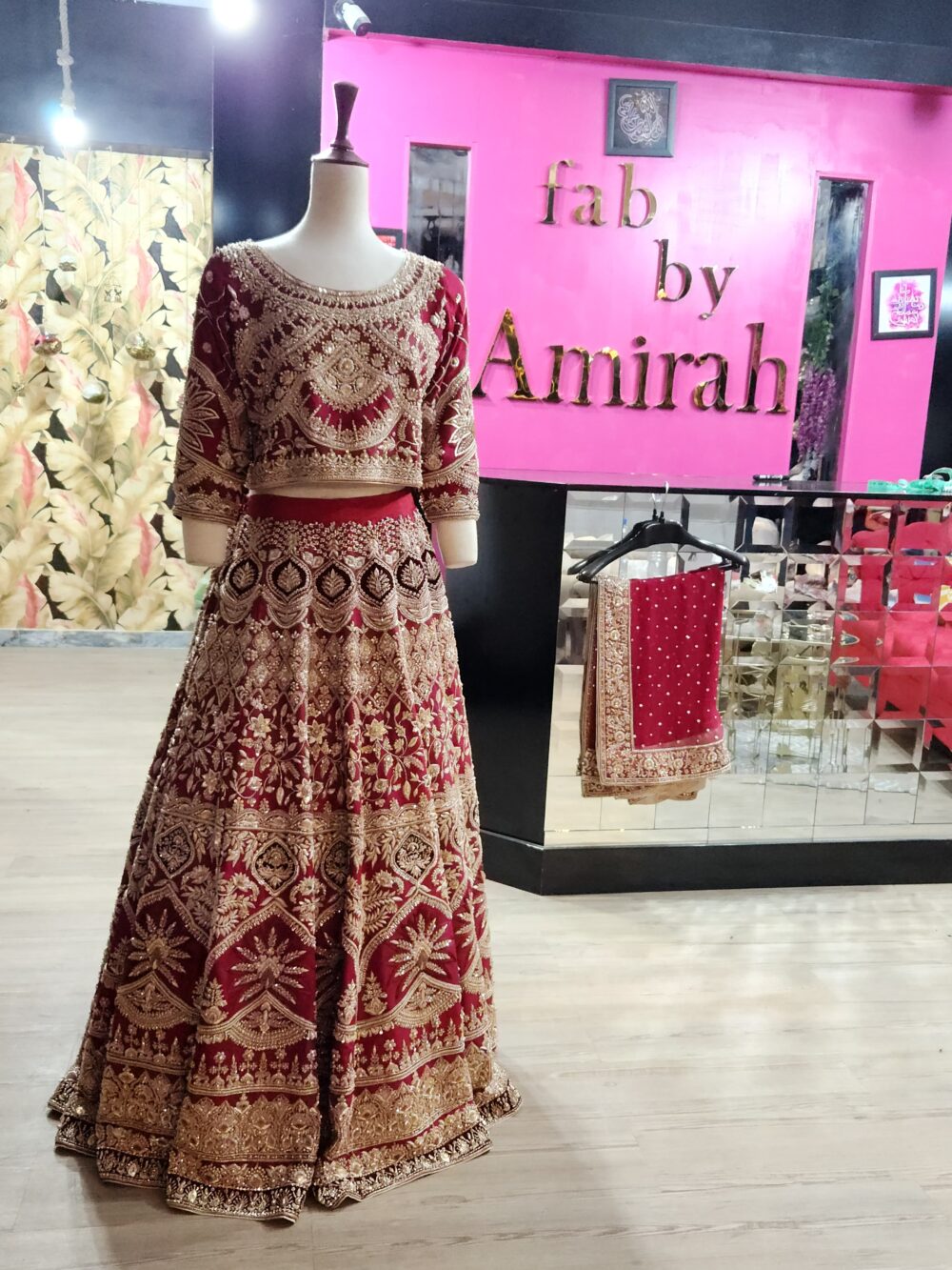 Reddish Maroon Pakistani Bridal Lehnga