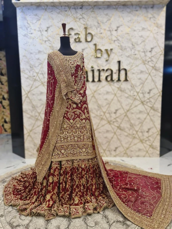 Redish Mehroon Banarsi Farshi Lehnga