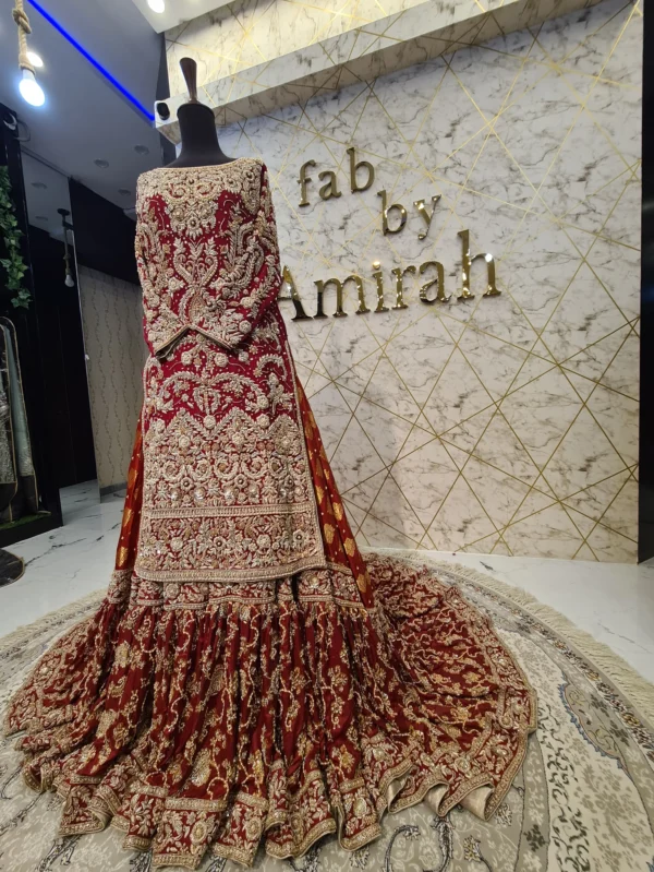 Redish Mehroon Banarsi Farshi Lehnga