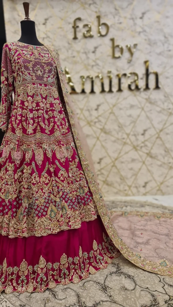 Pink Bridal Walima Dress with Hand Embroidery