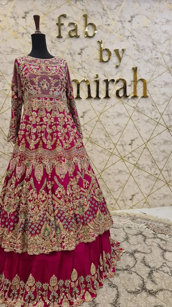 Pink Bridal Walima Dress with Hand Embroidery