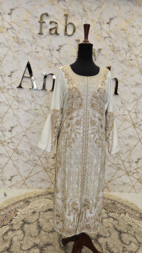Off-White Hand Embroidered Slit Open Long Shirt