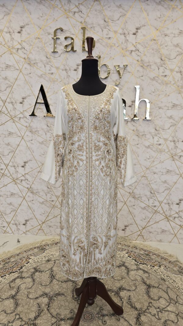 Off-White Hand Embroidered Slit Open Long Shirt