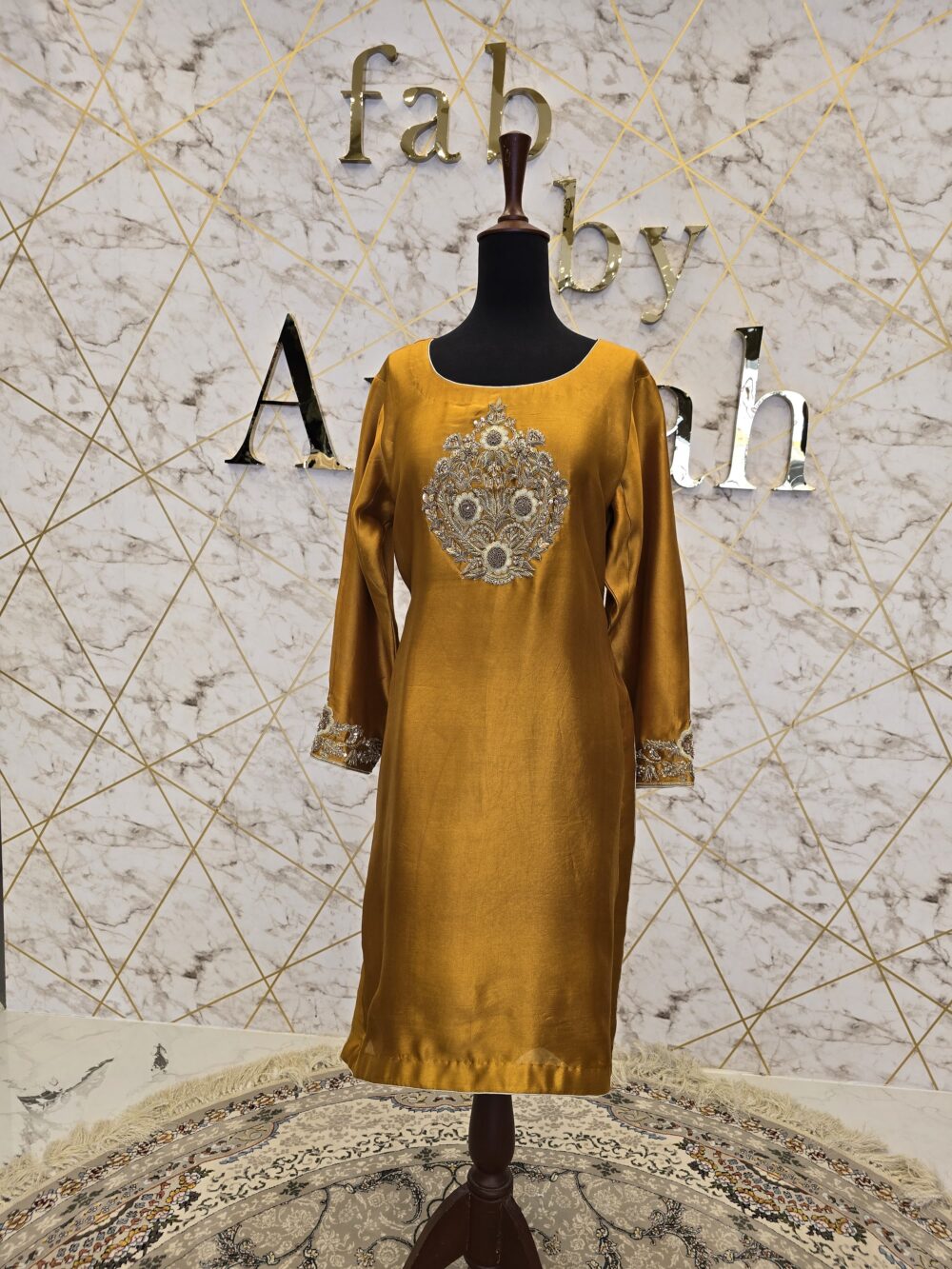 Mustard Hand Embroidered Long Shirt for Mehndi