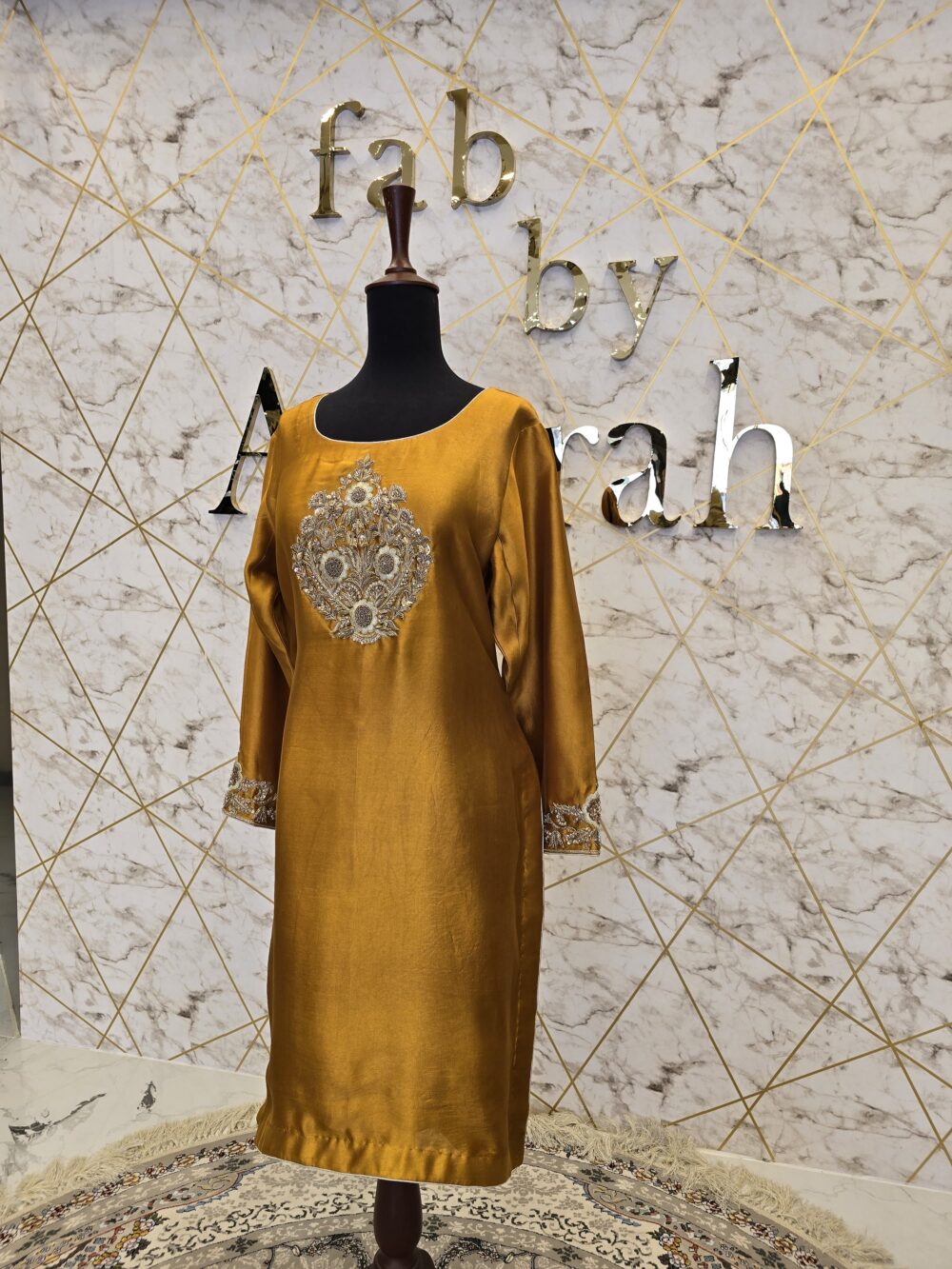 Mustard Hand Embroidered Long Shirt for Mehndi