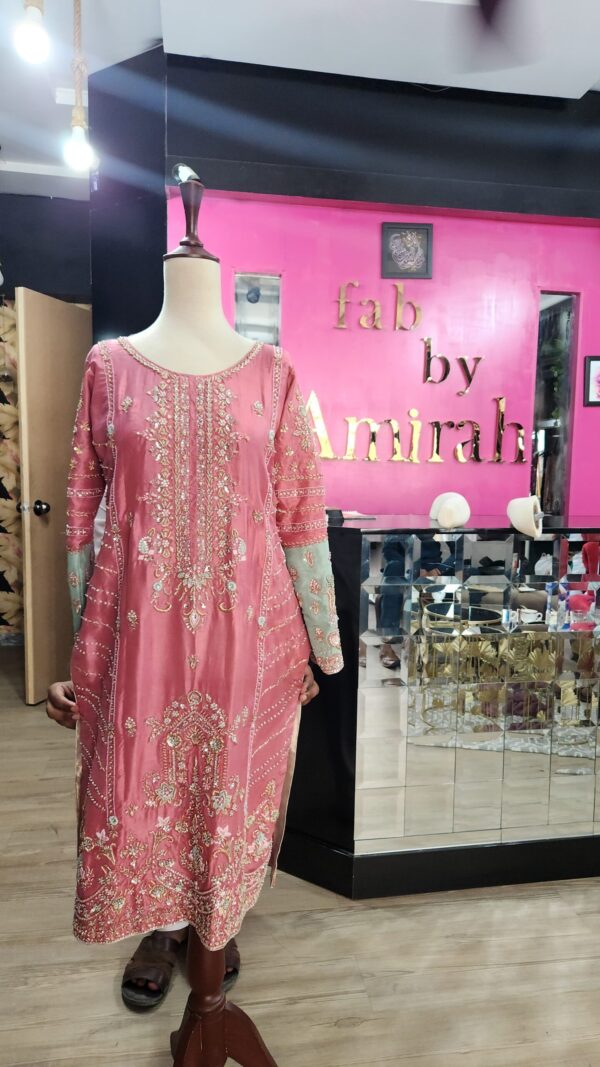 Pink Hand Embroidered Long Shirt