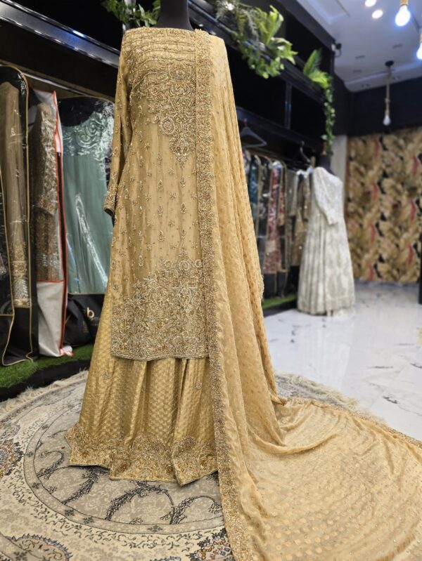 Hand-Embroidered Beige Wedding Dress