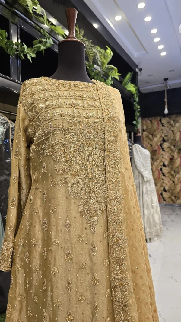 Hand-Embroidered Beige Wedding Dress