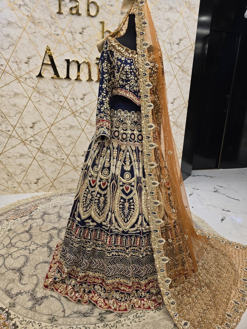 Blue Bridal Lehnga with Golden Embroidery