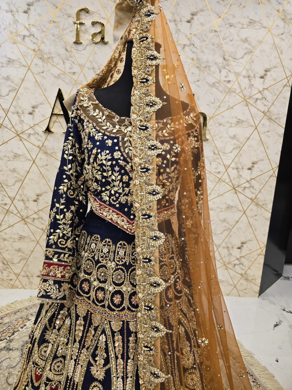 Blue Bridal Lehnga with Golden Embroidery