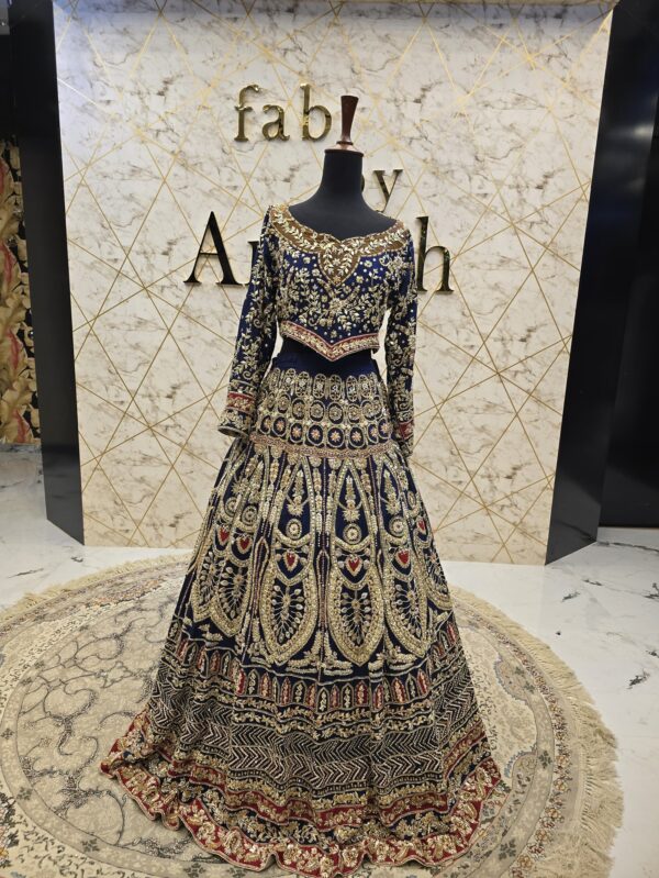 Blue Bridal Lehnga with Golden Embroidery