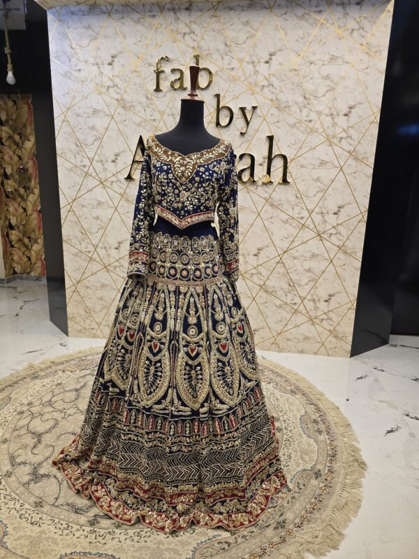 Blue Bridal Lehnga with Golden Embroidery