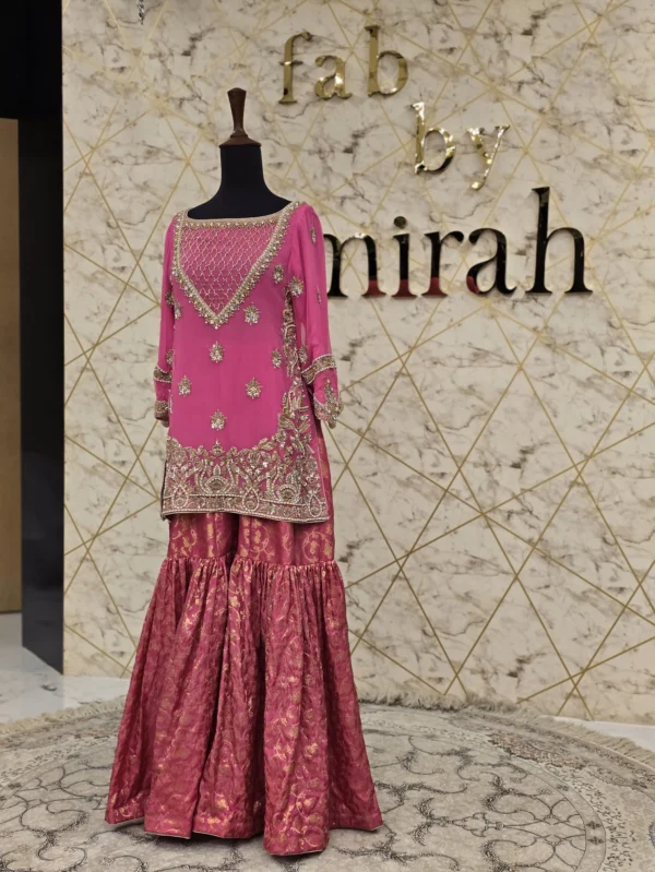 Pink Party Wear Dress with Banarsi Gharrara