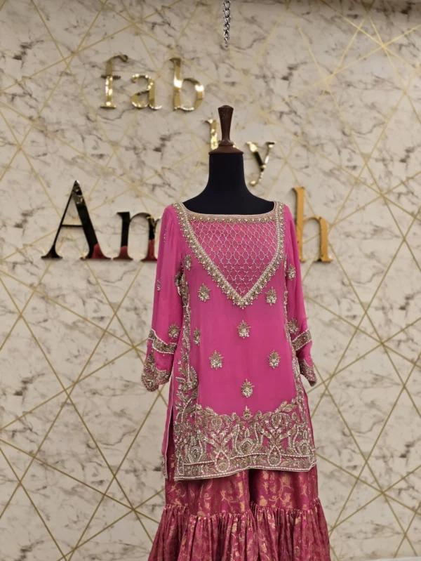 Pink Party Wear Dress with Banarsi Gharrara