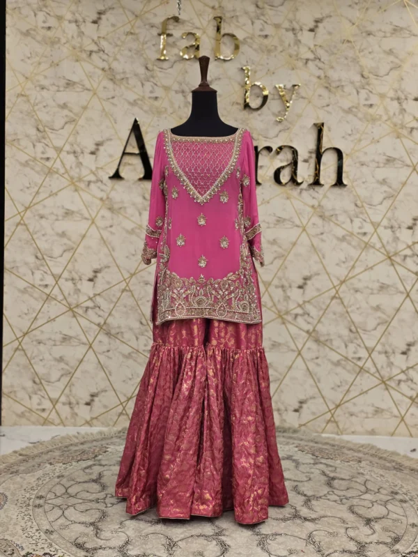 Pink Party Wear Dress with Banarsi Gharrara